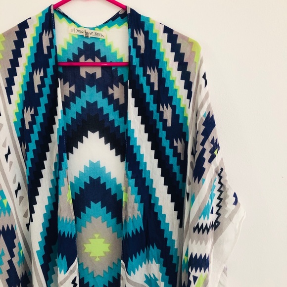 Michael Stars Turquoise Aztec Shawl - Picture 2 of 4